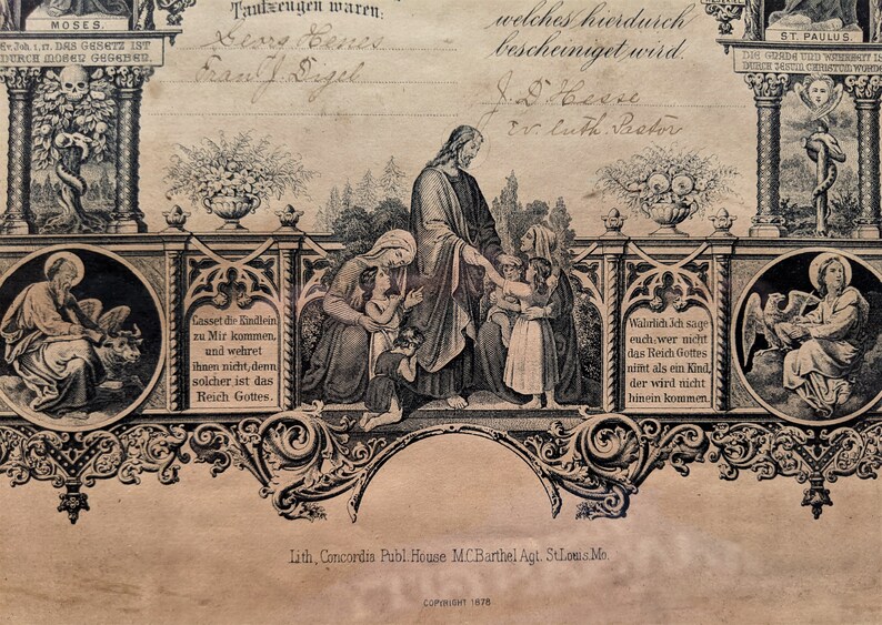 1890s German Victorian Baptism Certificate Framed in Antique Etsy