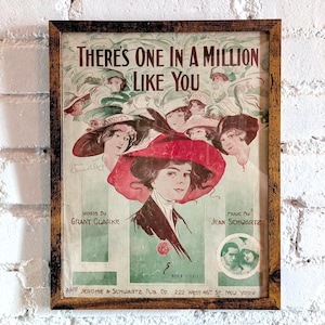 Framed 1912 Vintage Sheet Music &quot;There&#39;s One in a Million Like You&quot; Original Pretty Girl Cover Art