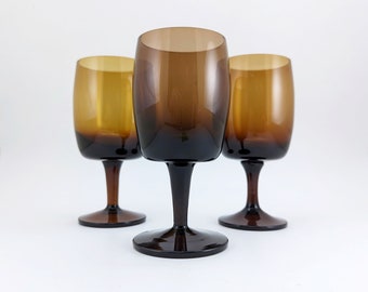 1960s Vintage Gorham Reizart Crystal - Accent Brown - Set of 3 Wine Glasses - Mid Century Modern Space Age Design