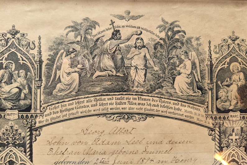 1890s German Victorian Baptism Certificate Framed in Antique Etsy