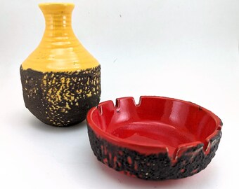 1950s-60s LAURENTIAN Art Pottery Fat Lava Vase & Ashtray LAURENTIENNE Quebec, Canada Mid Century Modern