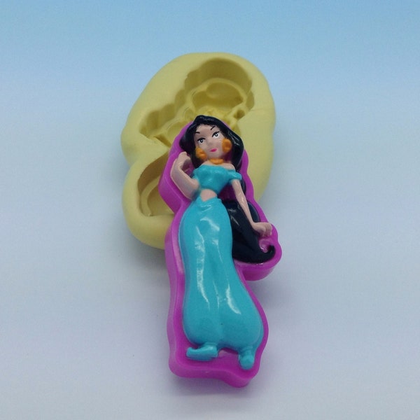 Jasmin Disney Princesse en Silicone pousser moule Flexible pour pâte polymère argile, porcelaine froide, résine, cire, nourriture, bonbons, pâte fimo, chocolat.