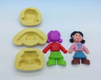 Girl's Flexible Silicone Push Mold for Polymer clay, ,cold porcelain,Resin,Wax, Food,Sweets,fimo,chocolate.