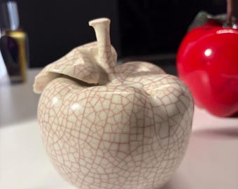 Paul Bellardo Ceramic Apple Sculpture, Crackle Glaze Artistry, Signed Collectible