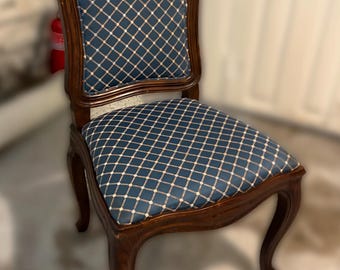 Henredon Upholstered Stool CHAIR, Wooden Frame with Geometric Fabric – Mid-Century- Inspector Tag #202929