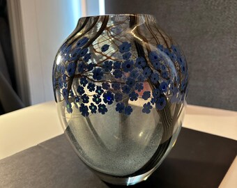 Art glass vase with hawthorn tree design by Scott Beyers