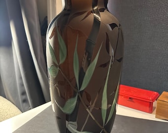 Shura 1985 Hand-Painted Glass Vase with Bamboo Motif