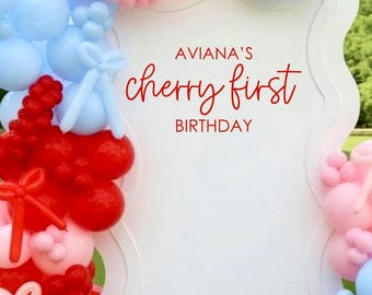 Cherry First Birthday Decal – Custom Name Vinyl Backdrop Sign