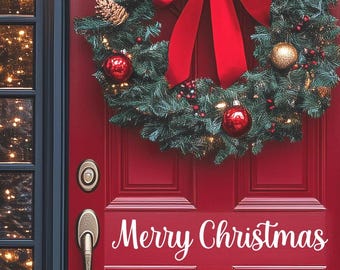 Merry Christmas Vinyl Decal: Holiday Door or Window Decor