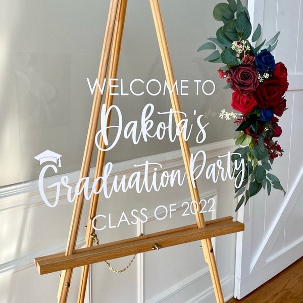 Graduation Party Decal for Mirror or Chalkboard Welcome Graduation Party Sign Vinyl Decal for Grad Party Class of 2022 Decal with Hat