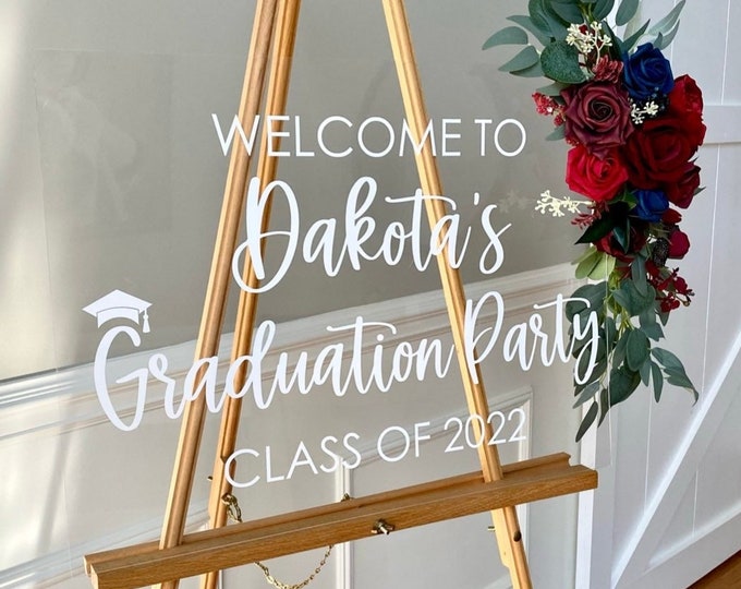 Graduation Party Decal for Mirror or Chalkboard Welcome Graduation Party Sign Vinyl Decal for Grad Party Class of 2022 Decal with Hat