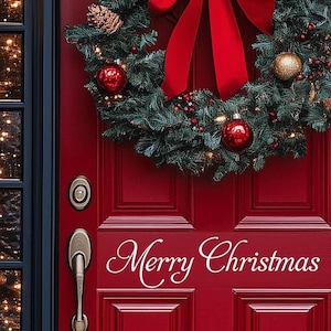 Merry Christmas Vinyl Decal, Holiday Door Decor