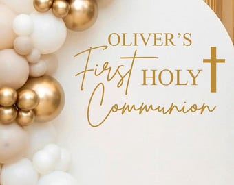 Personalized Holy Communion Decal: Name & Cross, Religious Party Decor