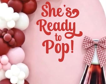 She's Ready to Pop Decal – Soda Themed Baby Shower Vinyl (Red Gingham)