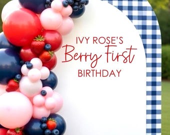 Strawberry First Birthday Decal – Custom Name Vinyl Party Sign