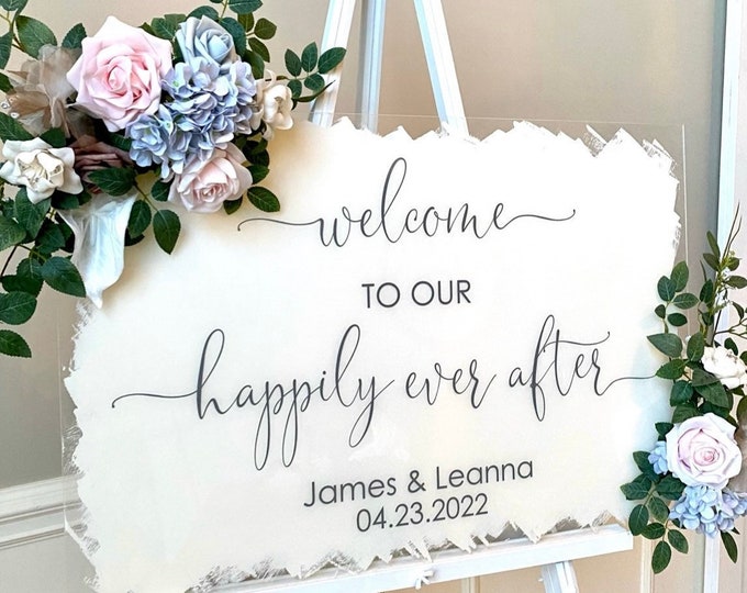 Happily Ever After Decal for Wedding Sign or Mirror Welcome Wedding Vinyl Decal Spring Garden Wedding Sign Vinyl DIY