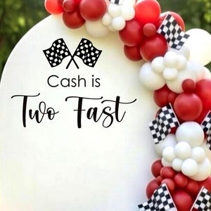 Two Fast Decal for Second Birthday - Personalized Name Vinyl with Racing Flags for Backdrop