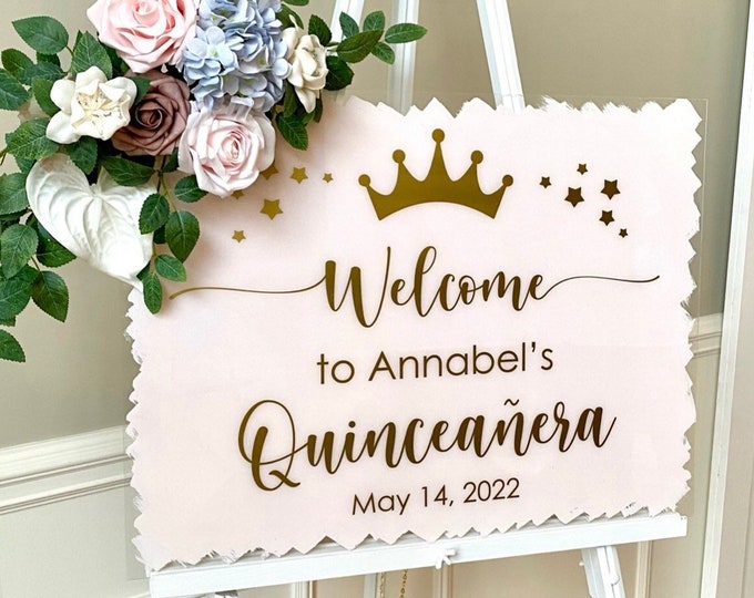 Quinceanera Decal for Mirror or Sign Making Welcome to Quinceanera Vinyl Decal Blush Pink and Gold Quince Sign Birthday Decal