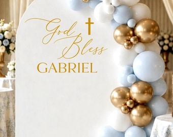 God Bless Decal for Baptism or Christening - Custom Name Vinyl for Backdrop - Religious Ceremony