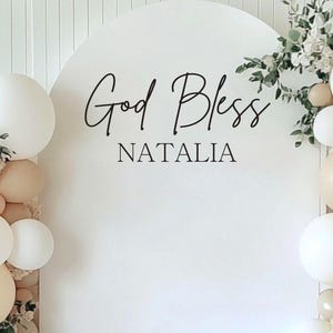 God Bless Decal for Baptism or Holy Communion Personalized Vinyl Decal for Baby&#39;s Baptism Celebration First Communion Celebration Backdrop