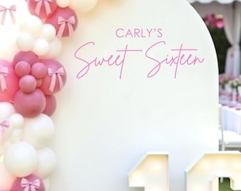 Sweet Sixteen Decal for Balloon Arch Sign Girls Sweet Sixteen Birthday Party Decor Girls Birthday Party Vinyl Decal 16 Coquette Bow Decal