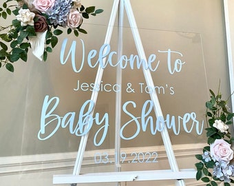 Baby Shower Welcome Decal Welcome Sign Vinyl Decal for Couples Baby Shower Pink and Blue Baby Shower Decor