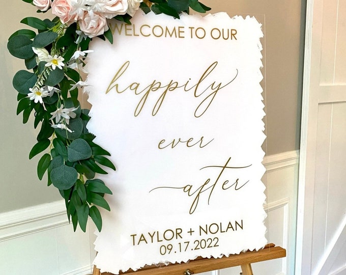 Happily Ever After Decal for Wedding Sign Welcome to our Happily Ever After Wedding Vinyl Decal Wedding Entrance Sign Modern Decal DIY