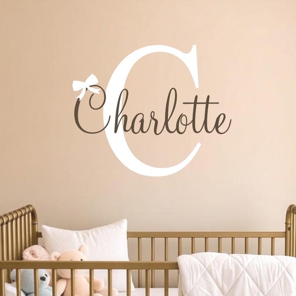 Personalized Girls Name Vinyl Wall Decal: Initial & Bow Nursery Decor
