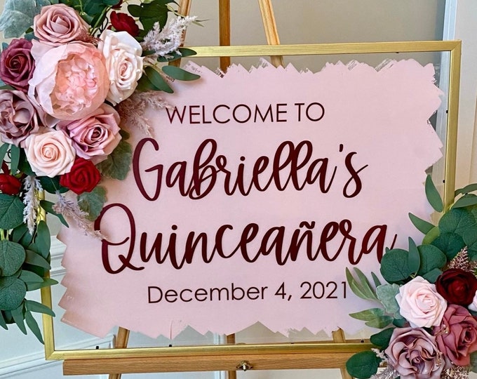 Quinceanera Decal for Sign Making Quince Vinyl Decal for Mirror or Plexiglass Sign Birthday Party Welcome Decal Pink Gold Burgundy Decal