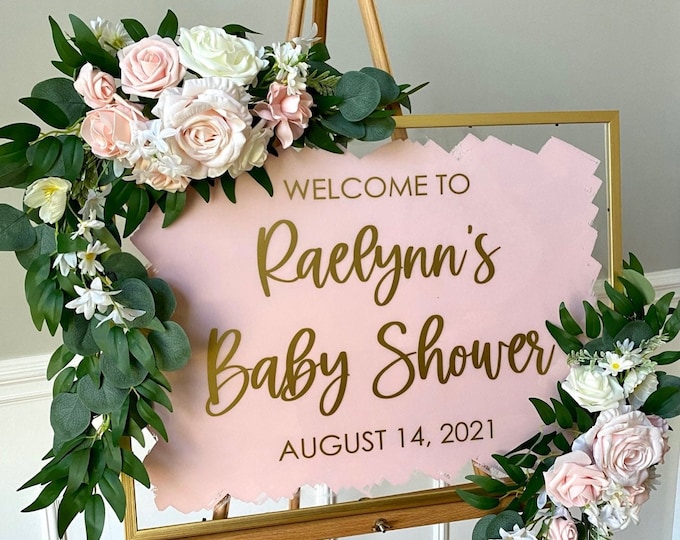 Baby Shower Decal for Sign Making Vinyl Decal for Baby Shower Pink and Gold Baby Shower Decor Personalized Vinyl Decal for Shower Sign