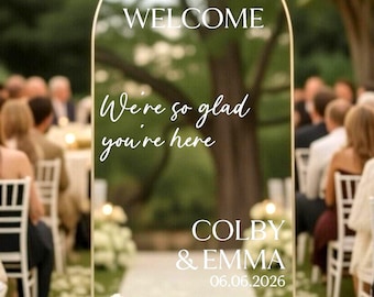 Wedding Decal for Mirror - Custom Vinyl with Names and Date - We're So Glad You're Here
