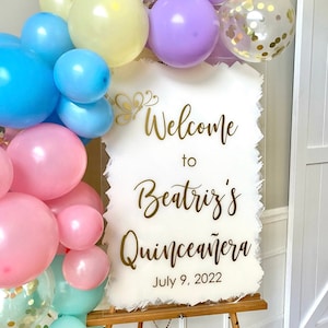 Quinceanera Decal for Sign Making Welcome Quinceanera Vinyl Decal with Butterfly Balloon Arch Sign Decal for Girls 15th Birthday
