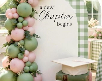 A New Chapter Begins Baby Shower Decal - Storybook Vinyl Party Backdrop - Graduation Milestone Birthday Decal
