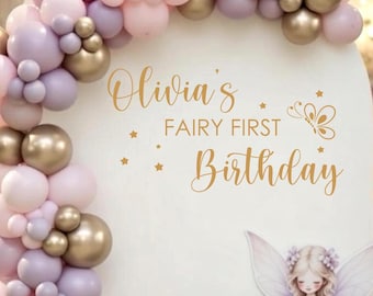 Fairy First Birthday Decal - Butterfly Vinyl with Stars for Party Backdrop