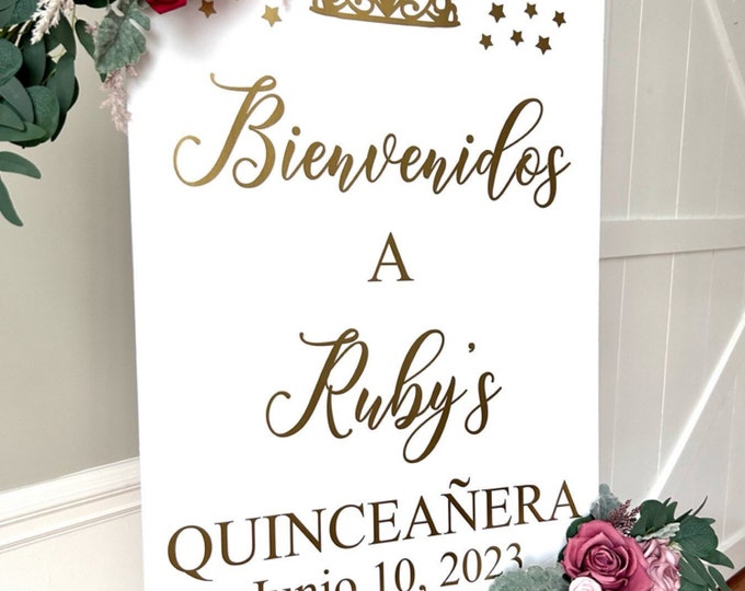 Quinceanera Decal for Sign Making Vinyl Decal for Quinceanera Bienvenidos Sign Birthday Party Spanish Welcome Decal for Mirror Pink and Gold