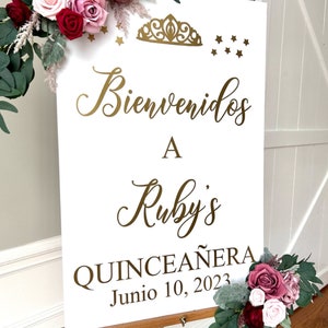 Quinceanera Decal for Sign Making Vinyl Decal for Quinceanera Bienvenidos Sign Birthday Party Spanish Welcome Decal for Mirror Pink and Gold