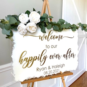 Happily Ever After Decal for Wedding Sign Vinyl Decal Welcome to our Happily Ever After with Names and Date Wedding Decor Sign Vinyl