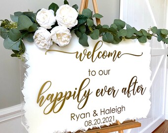 Happily Ever After Wedding Sign Decal, Personalized Names & Date