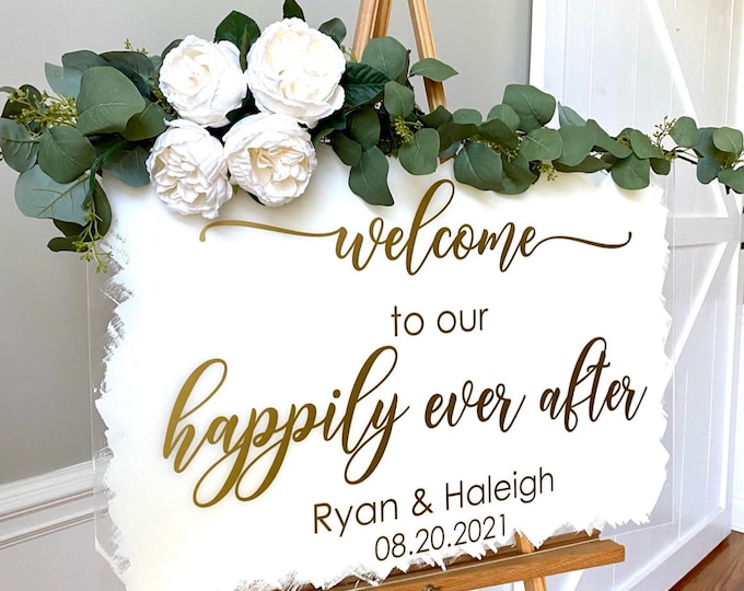 Happily Ever After Decal for Wedding Sign Vinyl Decal Welcome to our Happily Ever After with Names and Date Wedding Decor Sign Vinyl