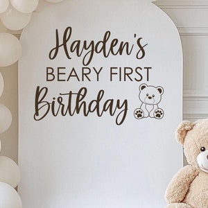 Beary First Birthday Decal for Birthday Party Sign Making Balloon Arch Vinyl Decal Teddy Bear Baby&#39;s First Birthday Sign Vinyl Decal