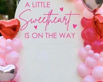 A Little Valentine Is On The Way Decal - Sweet Baby Shower Wall Sticker | Pink & Red Glitter Design - View #4