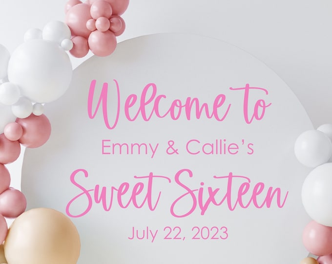 Sweet Sixteen Decal for Sign Making Balloon Arch Vinyl Decal Twins 16th Birthday Party Decal Sweet Sixteen Sign Party Decor