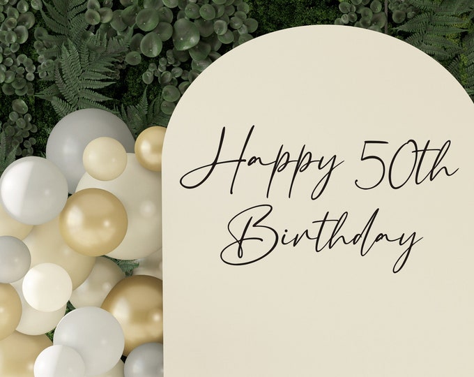 Happy 50th Birthday Decal for Sign Balloon Arch welcome Sign Decal Event Vinyl Decal for Sign Milestone Birthday Party Vinyl Decal