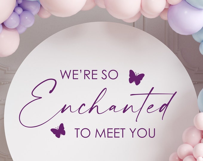 We're So Enchanted to Meet You Decal for Baby Girl Baby Shower Sign Making Baby Shower Vinyl Decal Enchanted with Butterflies