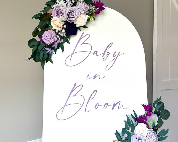 Baby in Bloom Decal for Baby Shower Sign Purple Lavender Baby Shower Decor Spring Baby Shower Vinyl Decal for Mirror or Balloon Arch