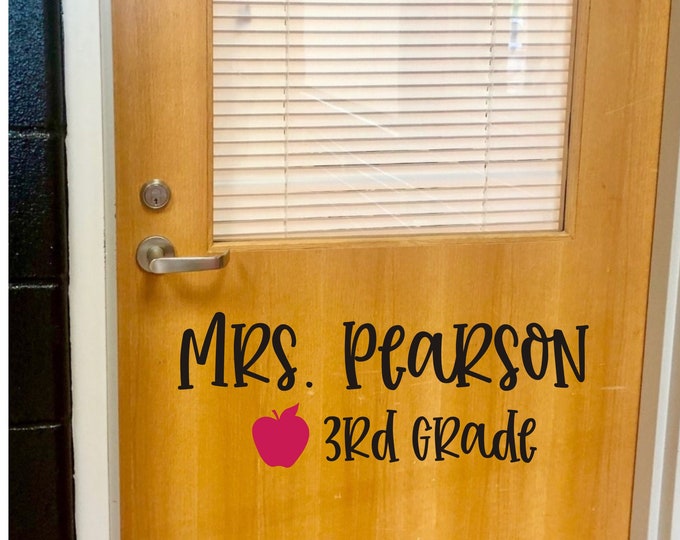 Teacher Name Decal Vinyl Decal for Desk or Wall Teacher Name Sticker for Door Last Name and Grade Vinyl Decal for School Elementary Teacher