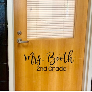 Teacher Name Decal Christmas Gift for Teacher Vinyl Decal for Classroom School Elementary Teacher Name and Grade Sticker for Door Desk