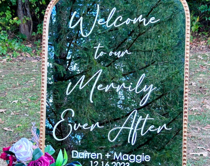 Merrily Ever After Decal for Christmas Wedding Holiday Wedding Welcome Sign Welcome to our Merrily Ever After Decal for Mirror