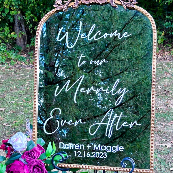 Merrily Ever After Decal for Christmas Wedding Holiday Wedding Welcome Sign Welcome to our Merrily Ever After Decal for Mirror