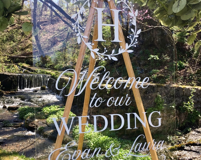 Welcome Wedding Decal Twig Wreath Rustic Wedding Decal Elegant Wedding Decor Personalized Welcome Decal for Chalkboard DIY